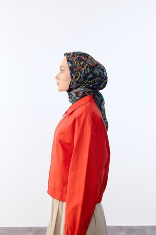 Mirsoy Scarf Rana Etnik Desen Eşarp Siyah