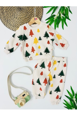 Orman Desen Omuzdan Çıtçıtlı Şardonlu Kışlık 2li Takım Krem