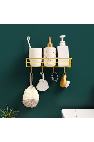 Flybuy Çelik Banyo Rafları, Tuvalet Dekoratif Raflar, Kancalı Delikli Dekoratif Banyo Depolama Rafları Renkli