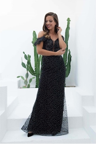 Carmen Kadın Düşük Omuzlu Abiye Elbise 5815625 Siyah Siyah