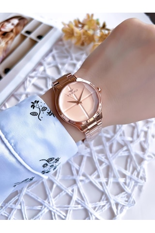 Ferro Rose Gold Renk 3 Atm Suya Dayanıklı Çelik Kordon Özel Tasarım Kadın Kol Saati Bfl21250awt-c4