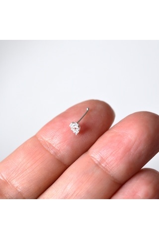 Heppii 925 Ayar Gümüş Taşlı Kalp Model Hızma Burun Piercing Gümüş