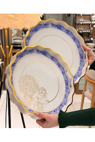 2li Blue Gold Lüks Tepsi-5658 Çok Renkli