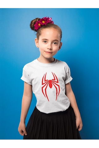 Sevbano Örümcek Adam Logo Baskılı Unisex Spider-man Film Çocuk Tişört 1- Beyaz
