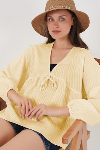 Kadın Önü Bağcıklı Uzun Kol Bluz 946 - Sarı Sari