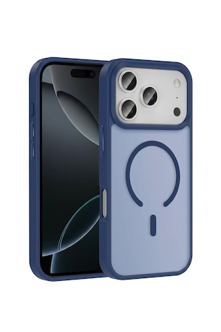 Apple iPhone 17 Pro Uyumlu Magsafe Özellikli Kenarları Plastik Rot Silikon Kılıf Lacivert
