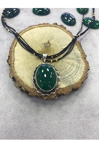 Yeşil Akik Taşlı Gümüş Kolye 925 Ayar 512653977