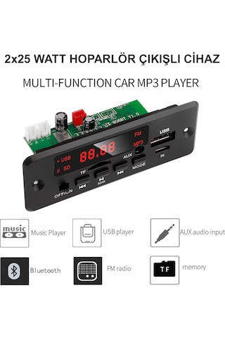 2 X 25 Watt Hoparlör Çıkışlı  Fm Dekoder ( Bluetooth  , Fm Radyo , Usb , Tf Kart , Mp3 Player )