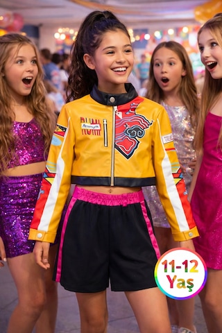 Toyfest İblis Avcıları K-pop Karakteri Rumi Netflix Dizisi Cosplay Deri Ceket Etek 2 Parça Kostümü 11-12 Yaş Çok Renkli