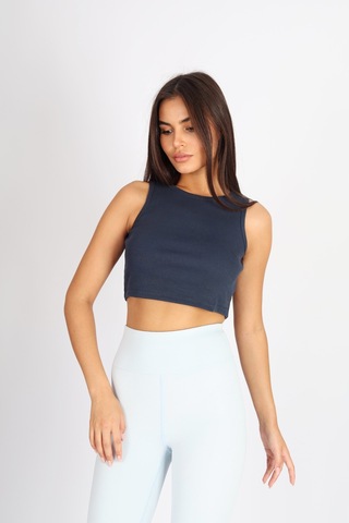 Soft&Basic Kadın Lacivert Basic Halter Yaka Esnek Biyeli Kaşkorse Kumaş Crop Top Body Atlet Lacivert