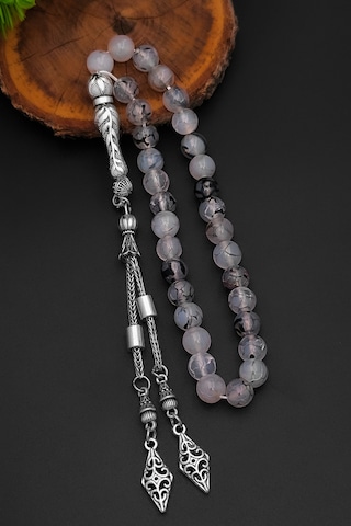 Beyaz Akik Doğal Taş Tesbih Erkek Akik Tesbih Bt050 Beyaz - Siyah