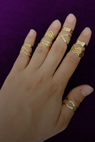 X-lady Accessories Kadın Gold 10'lu Kombin Yüzük Seti - 2897