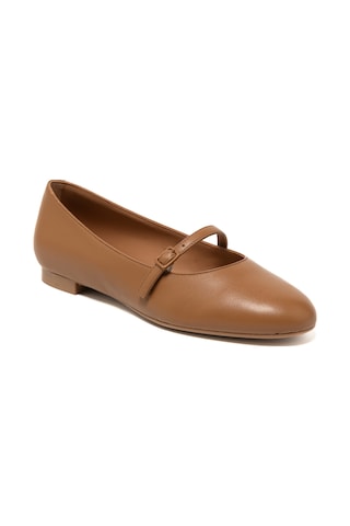 Tan Babet Kadın 70p5 Frau Leather Ballet Flats With Strap Acı Kahverengi
