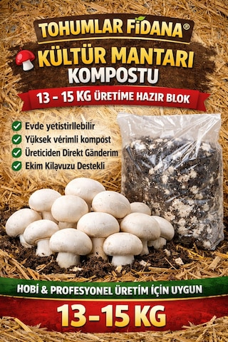 13-15 Kg Kültür Mantarı Kompostu Üreticiden Tüketiciye Activatörlü + 4 Sayfa Ekim Kılavuzu
