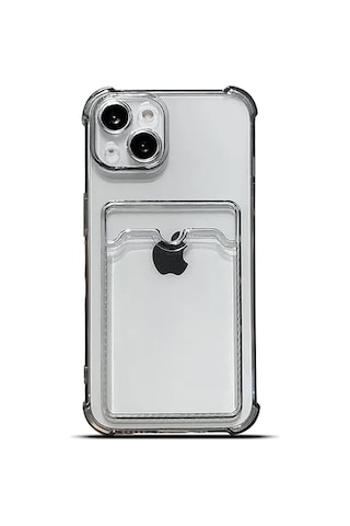 Teknomoda Apple Uyumlu iPhone 13 Kılıf Kartlıklı Anti Şok Korumalı Şeffaf Silikon Füme Koyu Şeffaf Acık Siyah Füme