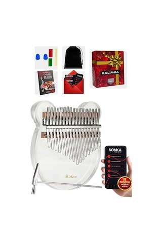 Midex Klx-6000 Şeffaf Cam Kalimba Paslanmaz Çelik 17 Tuşlu Çekiç Çanta Metod Full Set