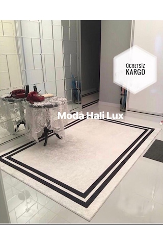 Paşa Kaymaz Tabanlı Yılkanabilir Halı Yolluk Beyaz Siyah