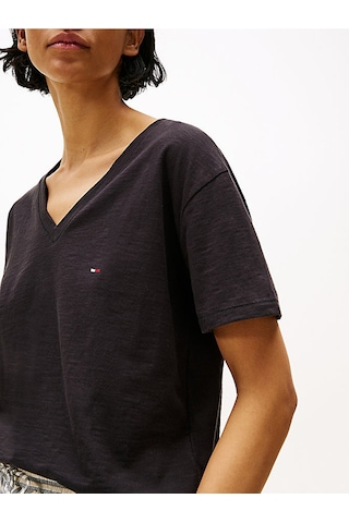 Tommy Hilfiger Slub Mdrn V-nk Ss T-shırt Kadın Siyah T-shirt - Ww0ww43901 Siyah