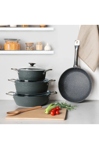 Güral Antoryum Pro 7 Parça Thermoguard Granit Tencere Takımı Gri Gri