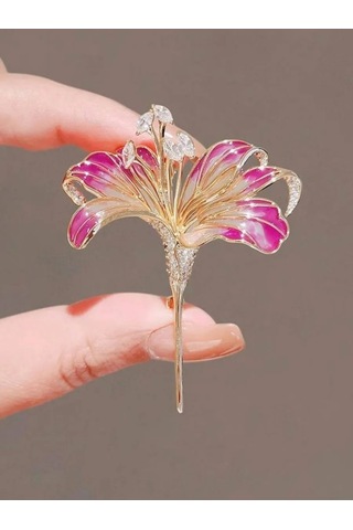 Fashion Jewelry Zambak Çiçekli Broş 359740059 Altın Rengi