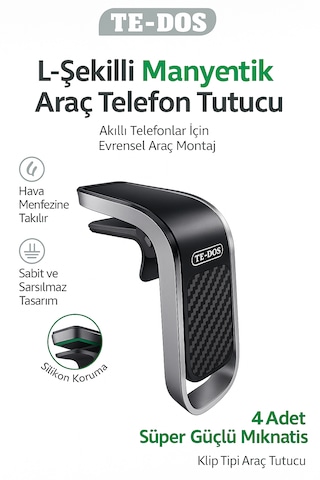 Td-h7513 L Şekilli Manyetik Araç Telefon Tutucu Güçlü Mıknatıs Hava Menfezine Takılır -