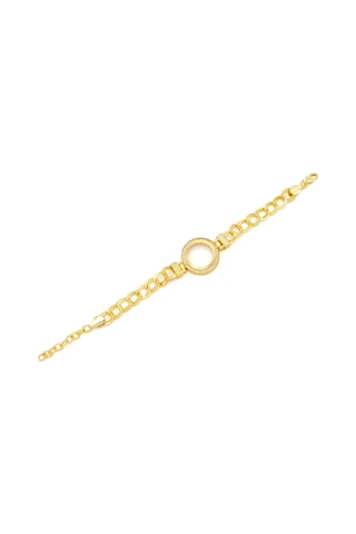 Altın Kaplama İmitasyon Zirkon Taşlı Desenli Figaro Model Çeyrek Çerçeve Bileklik Blk-1160 Altın