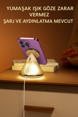 Şarj İstasyonlu Başucu Lambası Manyetik 15w Ayarlanabilir Modern