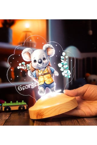 Sevimli Koala Tasarımlı İsimli Çocuk Odası Gece Lambası, Koala Bebek Doğum Günü Hediyesi Led Lamba