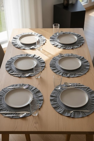 Yunusoğlu Home Pamuklu Fırfırlı Supla 6'lı Set Amerikan Servis 33 Cm Çap Supla 6'lı Füme