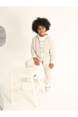 Nanica Kids Erkek Çocuk Kendinden Desenli Keten Pantolon-15704 Bej