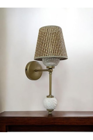 Didim Metal Aplik Eskitme Statik Boyalı Rattan Kahverengş Şapkalı Krem Rengi Çini Top- Cam Arkalı Krem