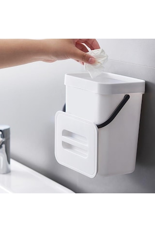 Suntek Modern Atık Çöp Kutusu Duvara Monte Ofis Mutfak Kapağı Beyaz 3l Beyaz