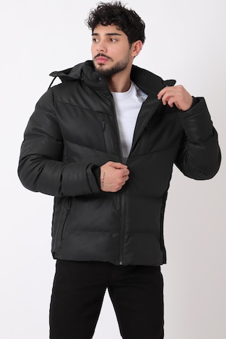 Çift Göğüs Fermuarlı Karbon Deri Şişme Mont Pldp 2986 50406 001