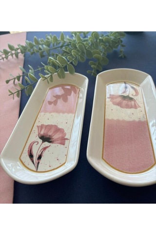 Pembe Gelincik 2 Adet Oval Kahvaltı Tabağı Pembe