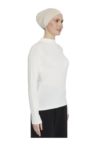 Kadın Organik Uzun Kollu Balıkçı Yakalı Body Ekru