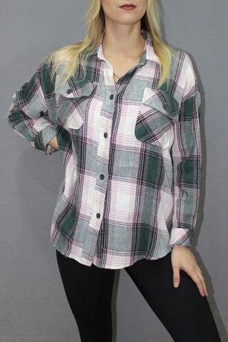 Saklımoda Oversize Ekose Gömlek Yeşil - 4686.140 Çok Renkli