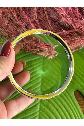 Gümüş Renk Su Damlası Desenli Tasarım Kadın Hint Bileziği Çap 7 Cm Çok Renkli