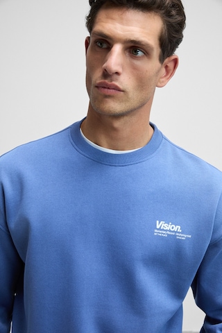 Grimelange Ernest Erkek Organik Pamuklu Yumuşacık Baskı Detaylı Bisiklet Yaka İçi Polarlı Açık Mavi Sweatshirt