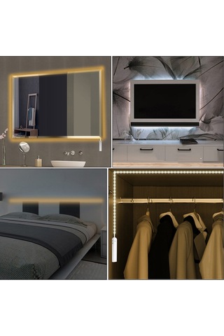 Singree Hareket Sensörlü Usb Şarjlı 60 Led Dolap Aydınlatma Şeridi - Ip65 Su Geçirmez, 3 Modlu 112 Karakter Sıcak Beyaz