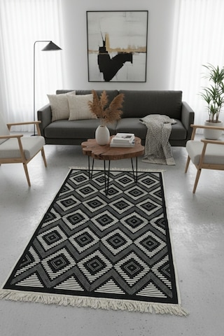 Geometrik Desen Makinede Yıkanabilir Çift Taraflı Günlük Kullanıma Uygun Salon & Antre Kilimi Kilim Renkli