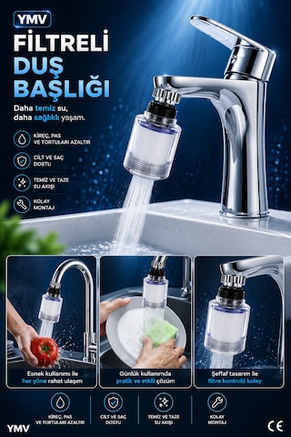 Ymv Filtreli Musluk Başlığı 360 Derece Dönebilen Su Tasarruflu Hareketli Oynar Musluk Aparatı