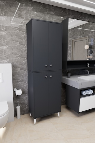 Furex 6 Raflı 4 Kapaklı Çok Amaçlı Banyo Dolabı Antrasit Antrasit