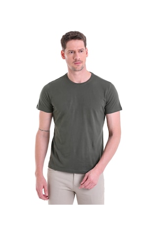 Hatemoğlu Regular Fit Pamuk Bisiklet Yaka Düz Erkek Tişört Haki