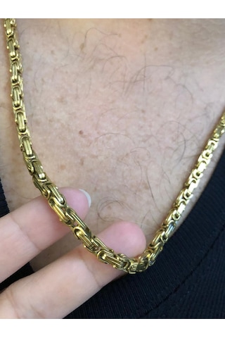4.5mm Sarı Altın Kral Erkek Çelik Kolye Işıklı Kutuda Sevgiliye Eşe Babaya Kolye Sarı
