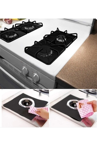 Siyah Renk Ocak Koruyucu Folyo Yanmaz Yapışmaz 4'lü Set Çok Renkli