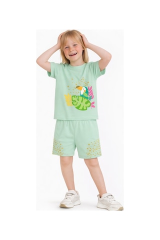 Name Baby & Kids Kız Çocuk Şortlu Yazlık Pijama Takımı - Kuş Nbk-6143 Mint