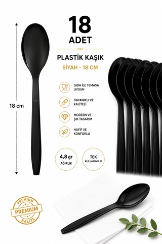 Plastik Kaşık Siyah 4,8 Gr Modern Lüks 18'adet