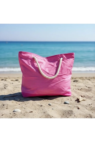 Plaj Çantası Pembe 45 CM + Makyaj Çantası Pembe