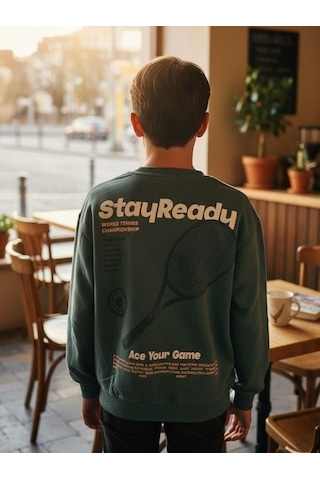 Zekids Erkek Çocuk Pamuklu Stay Yazılı İnce Uzun Kollu Sweatshirt-16334 YESIL