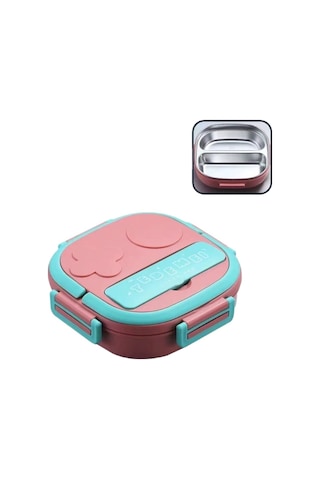 Yeiuyi7 Çocuklar İçin İki Bölme Paslanmaz Çelik Öğle Yemeği Kutusu 17cm Pembe